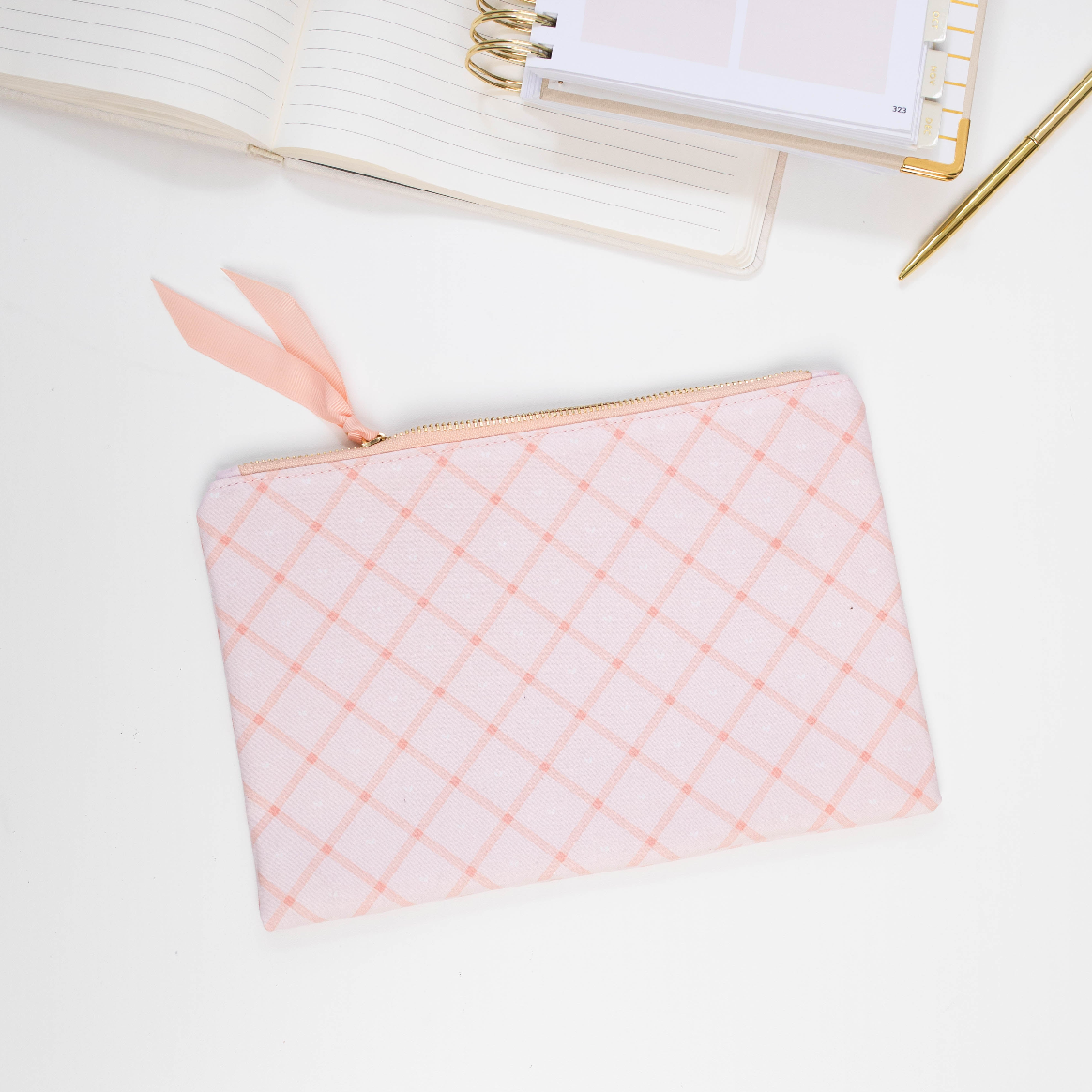 Linen Accessory Pouch | Blush Trellis