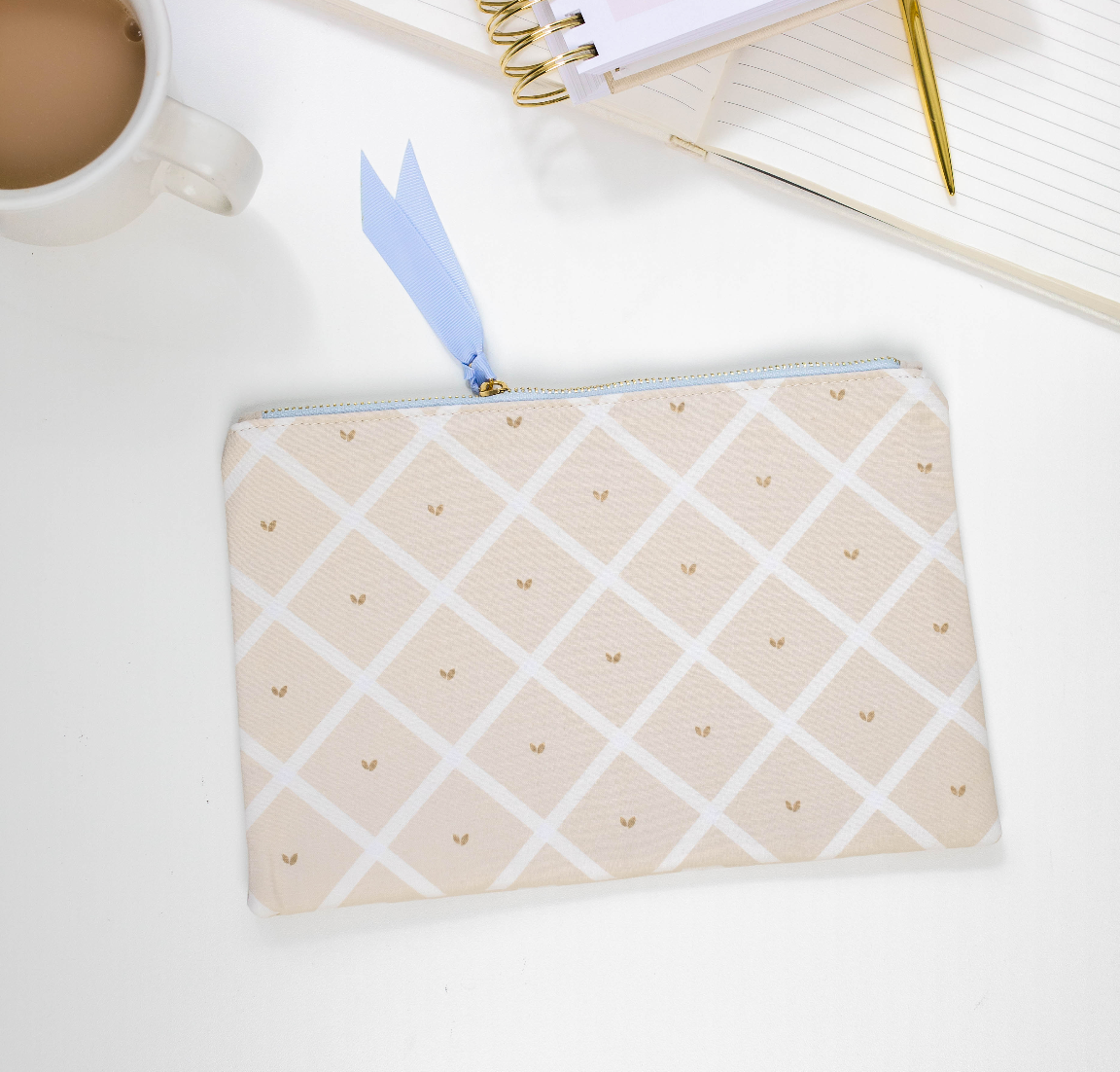 Linen Accessory Pouch | Natural Trellis