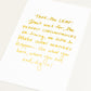 Art Print with gold lettering and white background on an angle