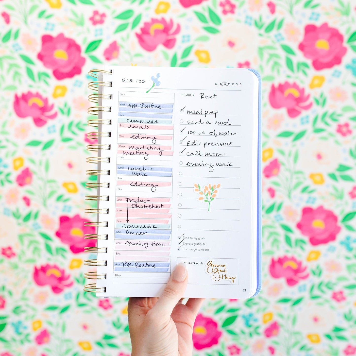 Fresh Start Daily Goal Planner® | Undated (Hydrangea Spiral)