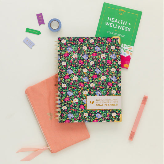 2026 One-Year PowerSheets® Goal Planner | Navy Blooms