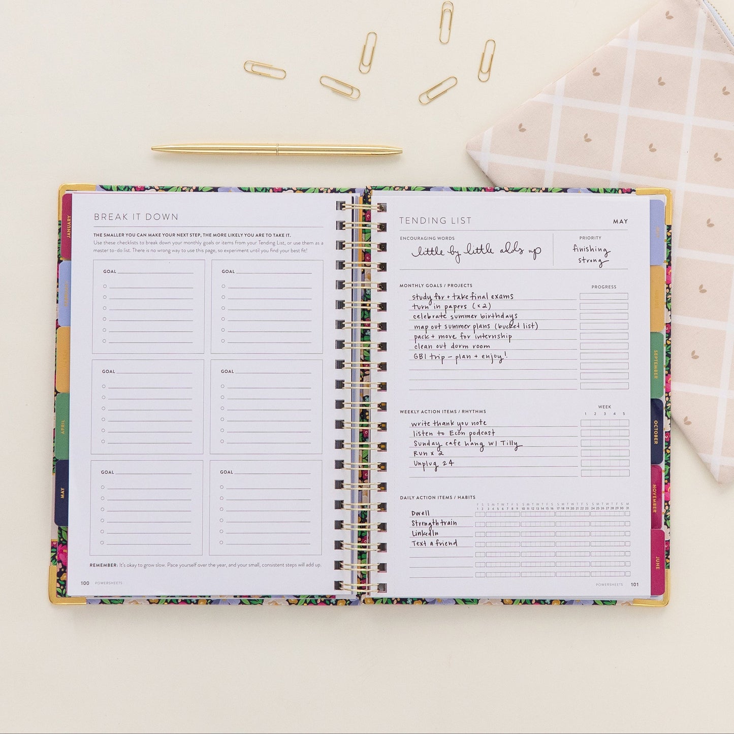 2026 One-Year PowerSheets® Goal Planner | Navy Blooms