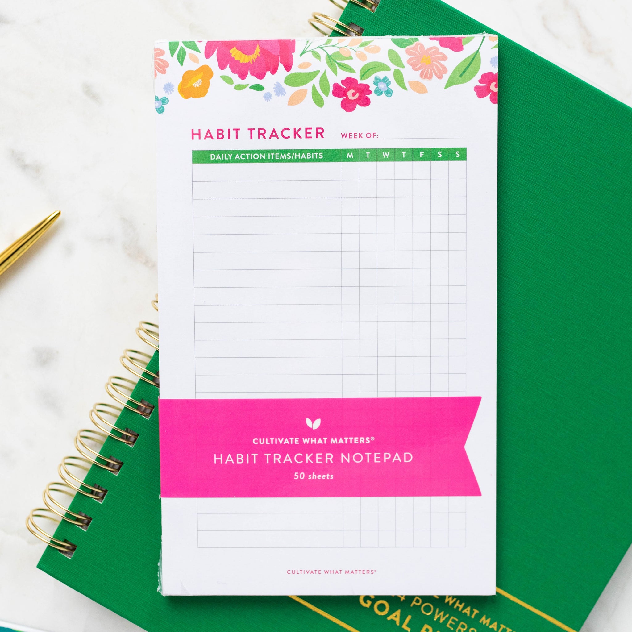 Habit Tracker Notepad | Floral Blooms