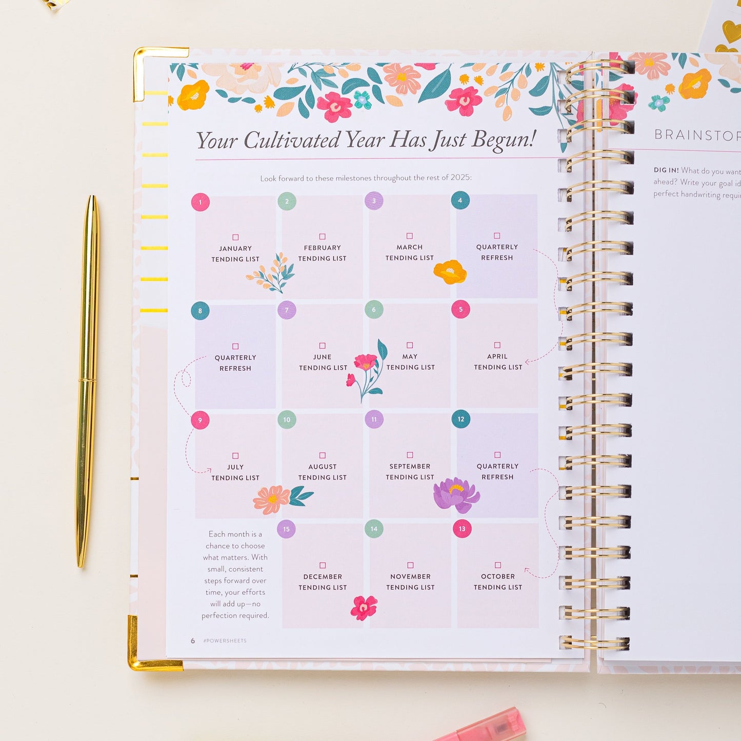 2025 One-Year PowerSheets® Goal Planner | Petal Confetti