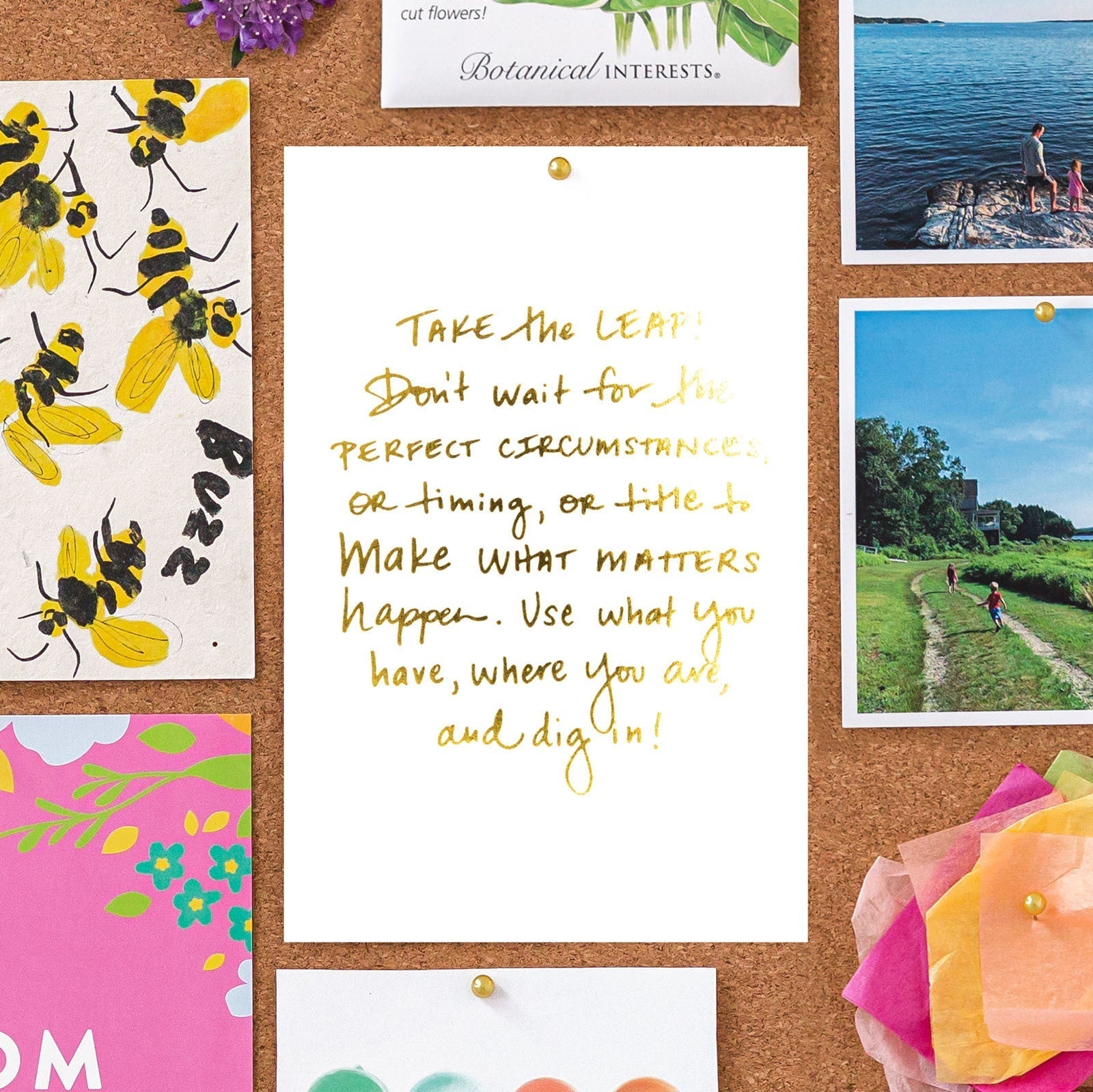 Art Print on a bulletin board with other pictures